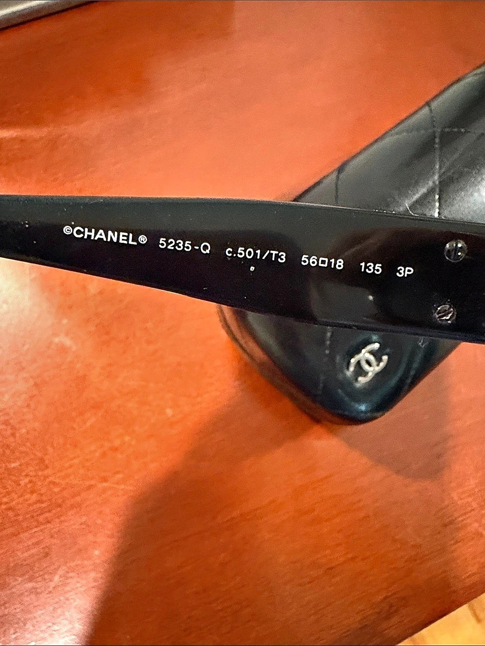 CHANEL CC Turnlock Quilted Temples Polarized Sunglasses 5235-Q Black & Gold